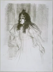Retrato de May Belfort (May Egan) com duas figuras e um piano Miss May Belfort (título original)