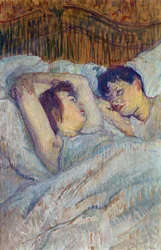 Na cama par Toulouse-Lautrec, Henri, de (1864-1901). Óleo sobre papelão