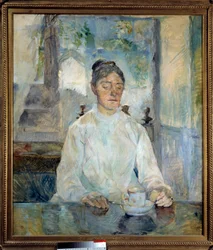 Retrato da Condessa de Toulouse Lautrec tomando o café da manhã Pintura de Henri de Toulouse Lautrec (1864-1901) 1881 Sol. 0,93x0,81 m Albi, musee Toulouse Lautrec