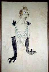 Retrato da cantora Yvette Guilbert (1867-1944) Desenho a carvão com a essência de Henri de Toulouse Lautrec (1864-1901) 1894. Dim 1,86 x 0,93 m Albi, musee Toulouse Lautrec