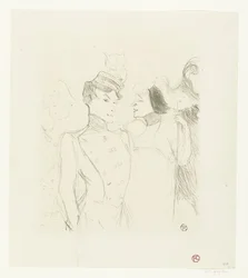 Retrato das atrizes Marcelle Lender e Eve Lavallière em uma revista no Théâtre des Variétés Credor e Lavallière