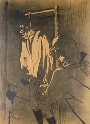 The Hanging, um cartaz que ilustra um episódio do Caso Calas de acordo com o romance de A. Siegel, "Les Drames de Toulouse", 1892 (litografia a cores)