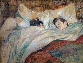 A cama. Duas crianças adormecidas