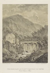 Paisagem de montanha com moinho de água perto de Trier
Vue prise dans le ci-dev. Éectorat de trèves (título sobre o objecto)