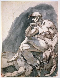 Homem com duas mulheres mortas, c.1772 (caneta e tinta castanha com lavagem cinzenta sobre papel)