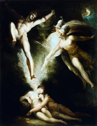 Satanás tocado pela espada de Ithuriel por Johann Heinrich Fussli (1741-1825)