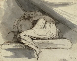 Mulher sentada, enrolada, após 1778 (lápis, caneta, tinta marrom e aguada cinza)