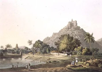 Pagodes em Trinchicunum, placa XI, gravada por Daniel Havell (1785-1826) 1809 (gravura)
