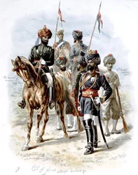 Grupo de Soldados Indígenas Nativos, início do século XX (cor litho)