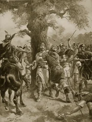 St. Edmund Slain pelos dinamarqueses, 870 dC, ilustração da "Hutchinson&39;s Story ofthe British Nation", c.1920