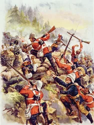 Storming the Heights, ilustração da "Batalha Gloriosa da História Inglesa" do Major CH Wylly, década de 1920