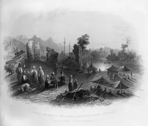 Os peregrinos de Hadgi Meca acamparam perto de Antioquia, nas margens do Orontes, na Turquia, em 1841.