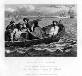 O aprendiz inativo se afastou e foi enviado ao mar, placa V da Indústria e Ociosidade, 1833.