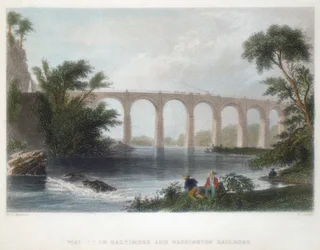 Viaduto na estrada de ferro Baltimore & Washington, c1838