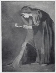 Uma mulher oriental à procura de uma moeda perdida (litho)