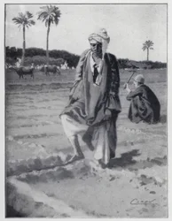 Regar com o pé em Gizeh, Egipto (litho)