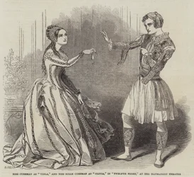 Miss Cushman como Viola, e Miss Susan Cushman como Olivia, em Twelfth Night, no Haymarket Theatre