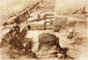 Bremenium, High Rochester em Redesdale (lápis e aquarela sobre papel (colado no cartão))