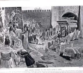 Como os Maninkins Chineses em uma parede salvam uma cidade, ilustração de &39;Hutchinsons History of the Nations&39;, c.1920