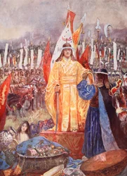 O Grande Marechal Proclamado Imperador no Campo de Batalha, ilustração de &39;Hutchinsons História das Nações&39;, c.1920
