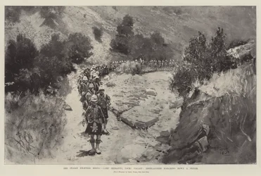 A Fronteira Indiana Nascente, Acampamento Sheranni, Vale de Tochi, Highlanders marchando por um Defile