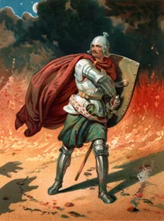 "Cristão, o peregrino do título, em combate com Apollyon, o Destruidor, o Anjo do Poço Sem Fundo"