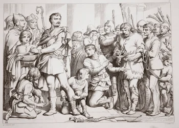 Como Hereward jogou o oleiro e enganou o rei, ilustração de Hereward the Great por Charles Kingsley, bar. 1870, gravado por CG Lewis (gravura em chapa de aço)