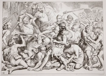 Como Hereward resgata Alftruda, ilustração de Hereward the Great, de Charles Kingsley, pub. 1870, gravado por CG Lewis (gravura em chapa de aço)