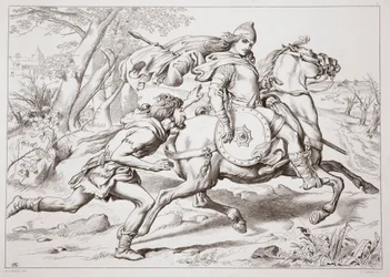 Como Martin Lightfoot assume Hereward, ilustração de Hereward the Great, de Charles Kingsley, pub. 1870, gravado por CG Lewis (gravura em chapa de aço)