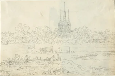 Catedral de Lichfield - Vista Leste: desenho a tinta e caneta, 20 Jun [c 1820] (desenho)