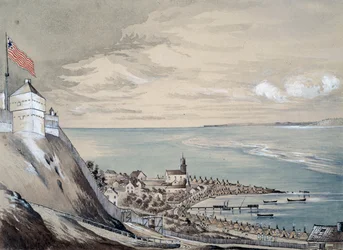 Forte e vilarejo de Mackinaw, com o acampamento indígena, setembro de 1842 (wc no papel)