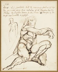 Estudo de Ignudo na Capela Sistina, Roma (reto); Paráfrase do Ignudo sentado no canto superior direito do profeta Jeremias na capela, Roma (verso)