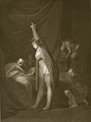 A morte do cardeal Beaufort, gravado por W. Bromley, ilustração de David Hume "A História da Inglaterra", pub. por R. Bowyer, Londres, 1812