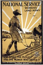 Serviço Nacional, Exército Feminino da Terra, que Deus proteja o arado e a mulher que o conduz, publicado em Londres, cerca de 1917