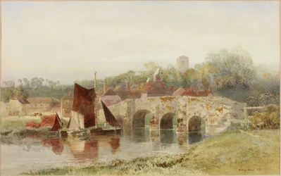 Aldeia com Ponte (aguarela sobre papel)