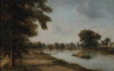 Twickenham, Middlesex com o Church Ferry, Orleans House e Eel Pie Island, 1868