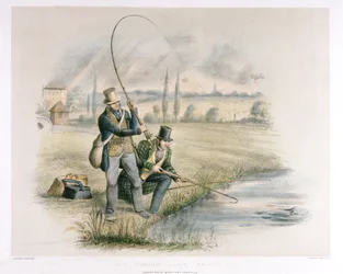 Jack Fishing, Lea Bridge, de um conjunto de seis imagens de &39;Angling&39; (litografia colorida à mão)