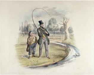 Pesca à perca, Teddington, de um conjunto de seis imagens de &39;Angling&39; (litografia colorida à mão)
