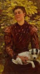 Moça com um cachorro (óleo sobre tela)