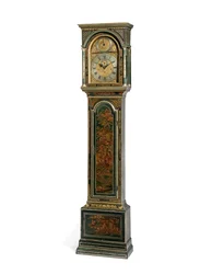 Relógio de caixa longa marcante de quarto longo azul japonês George III, York, c.1760 (madeira e metal) (ver também 615808)