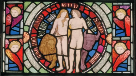 Adão e Eva, Detalhe da janela da Benedicite, c.1895 (vitral)