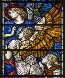 Buckland, St Mary, James Powell e filhos, Henry Holiday, a capela de Barcote, louvando os anjos, 1889