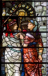Catedral de Durham, oficina de Holday, feriado de Henry, Moses deixando o detalhe do Tribunal de Faraó, 1895