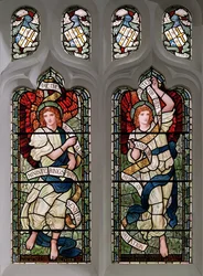 Grasmere, St Oswald, James Powell e filhos, Henry Holiday, ministrando anjos, 1893