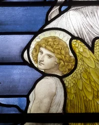 Wolsingham, St Mary e St Stephen, James Powell e filhos, Henry Holiday, Jacobs Ladder, detalhes de anjo, 1881