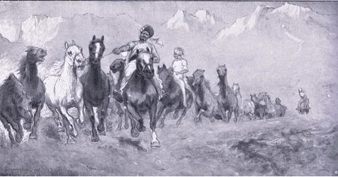 Coolies indianos que tomam remontas a Stellens bosch, de After Pretoria: The Guerilla War publicado por Harmsworth Bros Limited, 1901