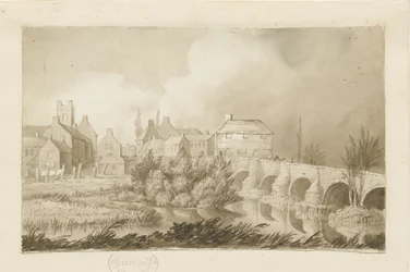Ponte e cidade de Burton-upon-Trent: desenho em sépia, nd [c 1840]