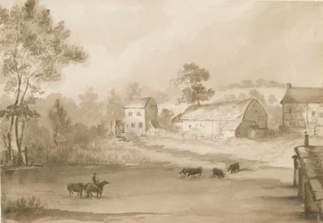 Trysull Mill: desenho de lavagem sépia