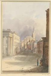 Igreja e cidade de Walsall: pintura em aquarela, 1844
