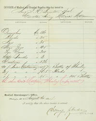 Fatura de lojas médicas e hospitalares, assinada por Henry Johnson, 30 de agosto de 1864
